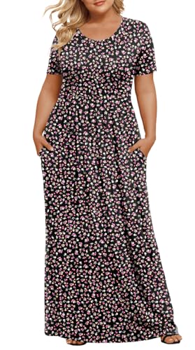 Image of LONGYUAN Women's Plus Size Maxi Dresses Summer Short Sleeve Casual Long Dress 2026 XL-6XL