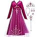 Produktbild LOBTY Mädchen Prinzessin Kleid Kostüm Rose Langarm V-Ausschnitt Zurück Zip Tüll Print Kleid Halloween Karneval Party Geburtstag Party Rollenspiele Kostüm und Zubehör Zauberstab Halskette Ohrring