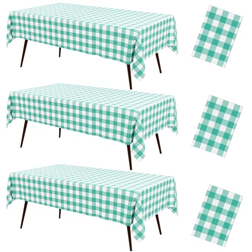 Nappe plastique blanche et bleu sarcelle rectangulaire jetable de fête - 2