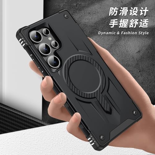 Image of Pirum for Samsung Galaxy S25 Ultra Case, Military Grade Drop Protection, Carbon Fiber Design, Shockproof, Supports Magnetic Charging Black
