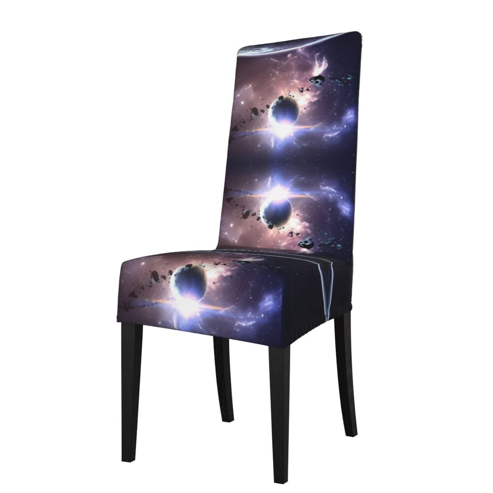 WHJDPP Earth and Moon Prints Dining Chair Throw Covers – Stretchy & Wrinkle-Resistant Seat Layers for Home, Hotel, and Event Decor