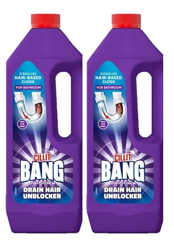 Cillit Bang Hair Drain Unblocker Gel, Dissolves Hair-Based Blockages, For Showers and Baths | 1 litre Each | Pack of 2