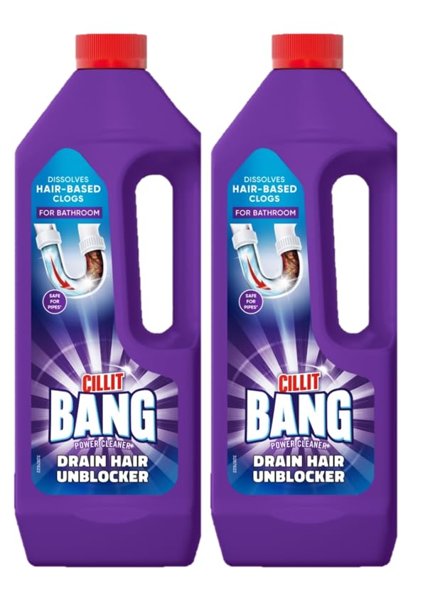 Cillit Bang Hair Drain Unblocker Gel, Dissolves Hair-Based Blockages, For Showers and Baths | 1 litre Each | Pack of 2