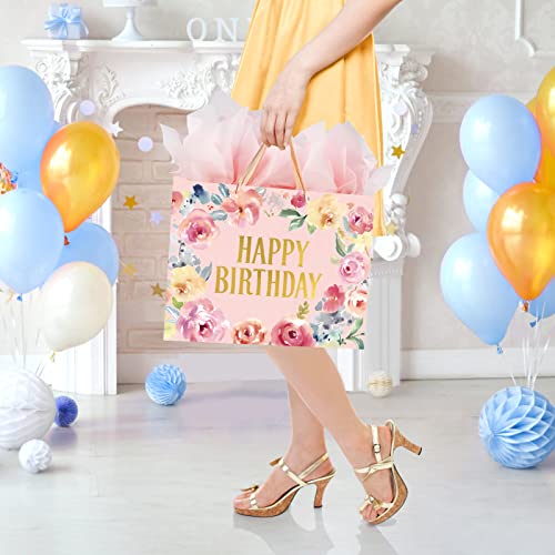 13-Large-Happy-Birthday-Gift-Bag-with-Card-and-Tissue-Papers-for-Women-Girls-Floral-Design-with-Handles