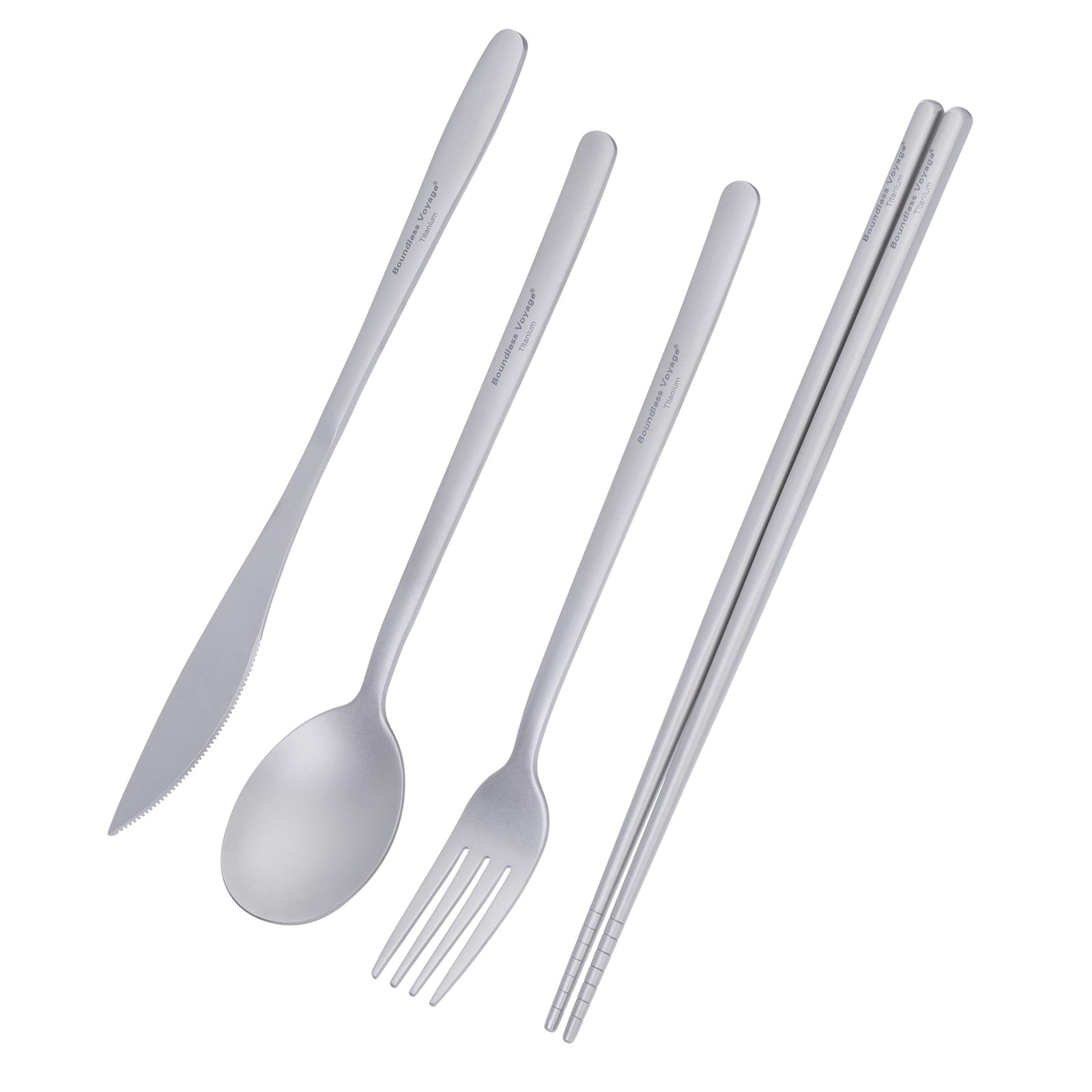 iBasingo Titanium Cutlery Set Camping Outdoor Long Handle Spoon Fork Knife Chopsticks Utility Metal Tableware Daily Used Travel Utensils Ti1056T — image 1