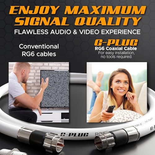 Image of G-PLUG 1FT RG6 Coaxial Cable Connectors Set - High-Speed Internet, Broadband and Digital TV Aerial, Satellite Sky Cable Extension- Weather-Sealed Double Rubber O-Ring and Compression Connectors White