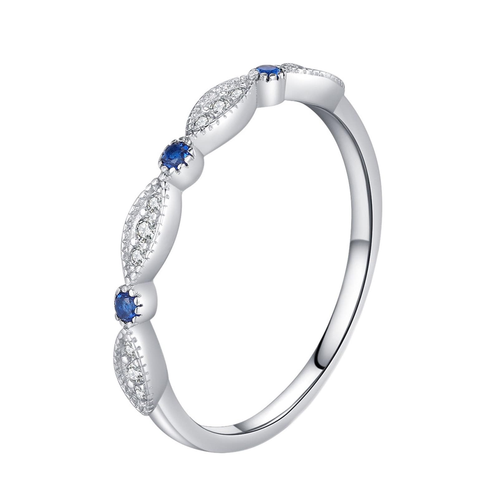 Anello da donna in oro bianco 9 K/14 carati, con zaffiro, delicato, impilabile, in moissanite