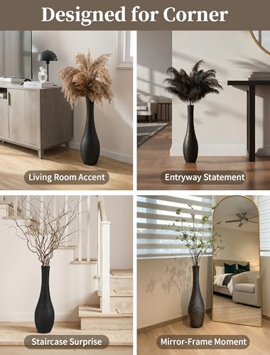 Image of Hanobe Matte Black Floor Vase: 22 inch Tall Vase for Modern Living Room Corner