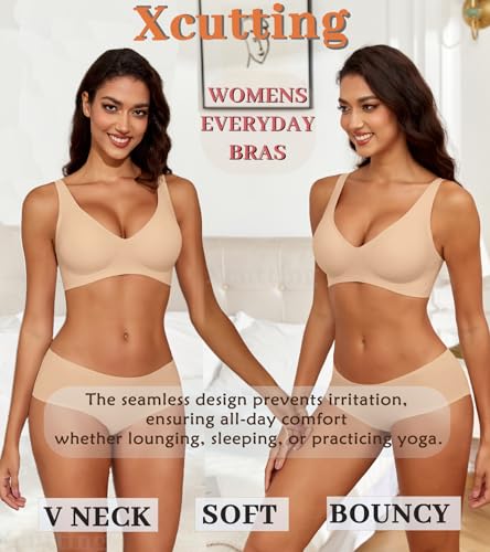 Image of Xcutting Bra for Women Wireless No Underwire Seamless Full Coverage Deep V Bralettes Everyday Comfortable Soft