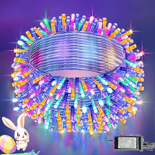 Dazzle Bright 300 LED Easter String Lights, 100 FT Colorful Connectable Waterproof String Lights Clear Wire with 8 Modes - Detailed View