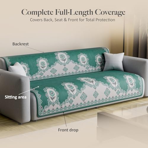 Image of Kuber Industries Net Cotton 3 Seater Long Seat Sofa Cover Set for Dust Protecter | Couch Cover for Living Room, Home | Sunflower Print Blaze 1418 - Green
