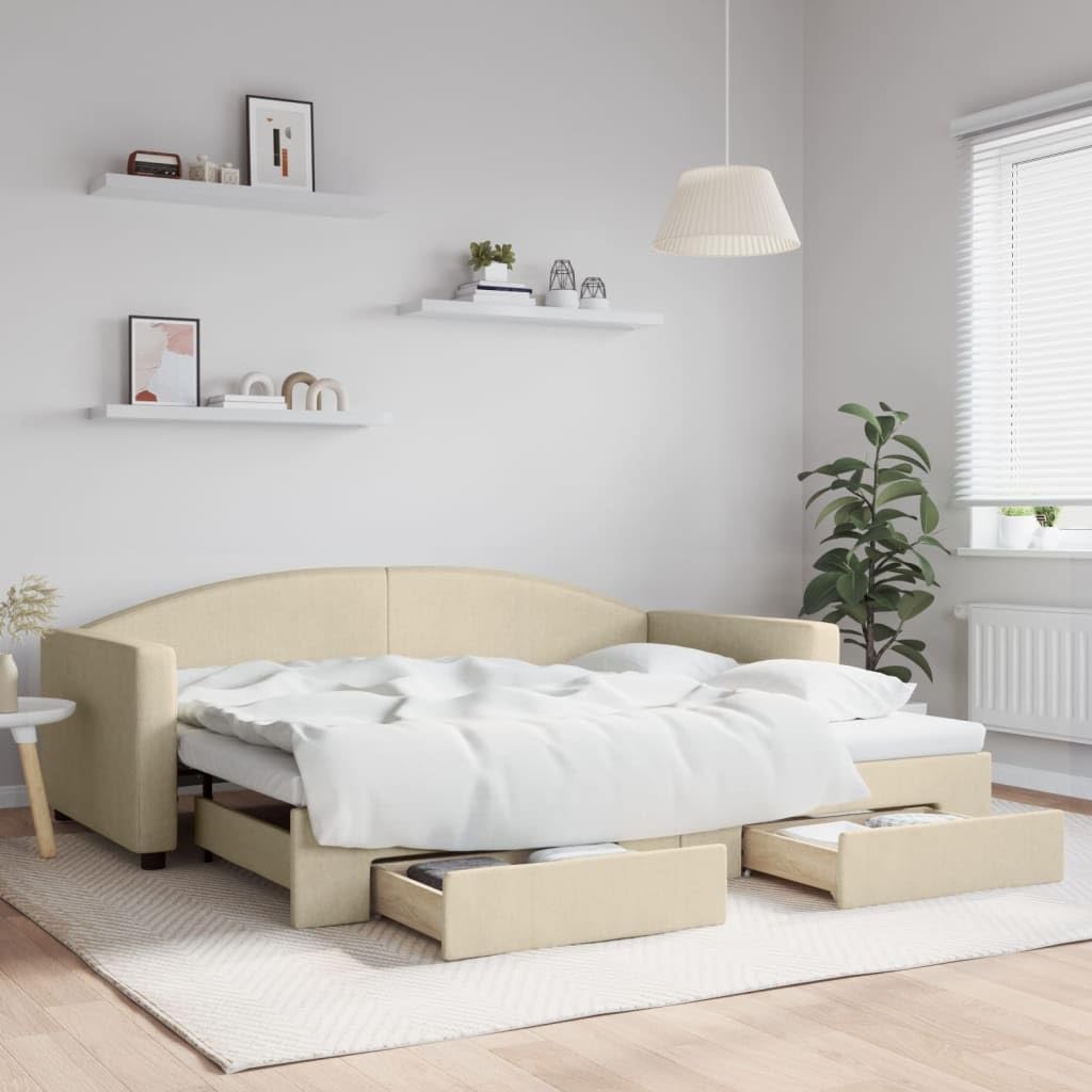 Sofá Cama Nido crema de 90x200 para habitaciones de invitados modernas