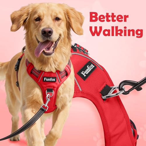 Funfox Dog Harness Medium, No Pull Harness with Front Clip & Vertical Handle, Adjustable Anti Pull Padded Pet Vest, Reflective Night Walking Size for Small Medium Large Breed, Red M - Image 2