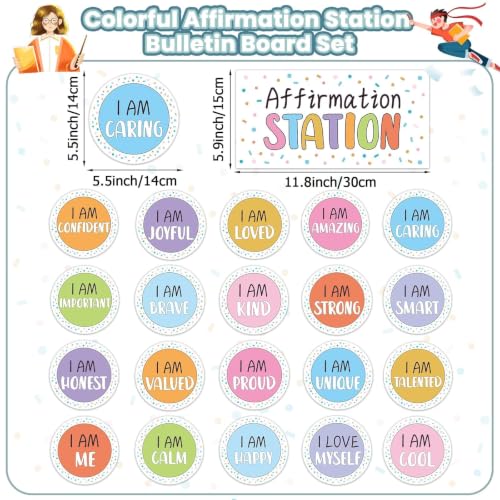 Image of Pastel Affirmation Station Bulletin Board Set Positive Bulletin Board for Classroom Mirror Growth Mindset Decoration Inspirational Motivational Accent Color Cutouts for Home School Teacher Wall Supply