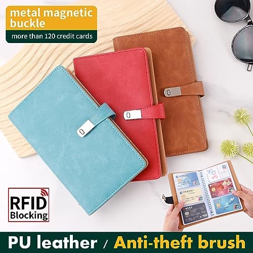 Business Card Organizer holder Book,Credit Card holder,Leather Card Organizer Business Card Case Book Rolodex With 120 Card Slots Protection Case for Men and Women(red)2