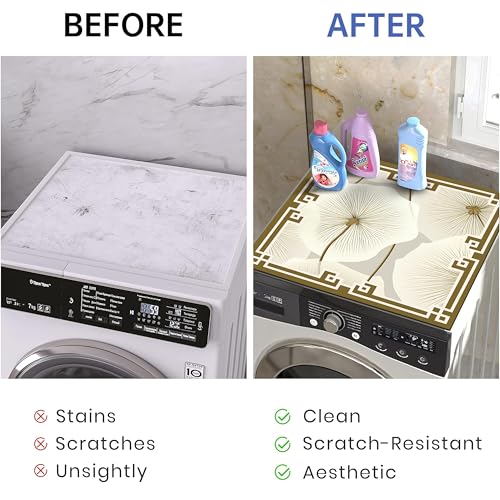 Image of Yellow Weaves Washer & Dryer Cover for Top, 60 x 60 cm, Washing Machine Top Protector Mat for Kitchen /Laundary Room, Water Absorbing, Dustproof, Scratch Resistant & Non-Slip (Floral Beige)