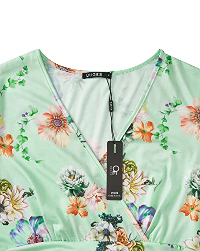 Image of OUGES Casual Summer Dress for Women Wrap V Neck A Line Midi Dresses with Pockets