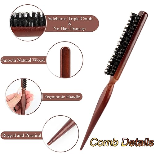 Haarbürste Sleek Bun Teasing Hair Brush Wildschweinborsten Weiche Naturborsten Toupierbüste Holzgriff für Sleek Zopf