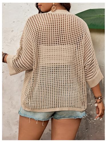 Verdusa Women's Plus Size Hollow Out Lightweight Cardigans Casual Bow Tie Outerwear Western Knit Tops2