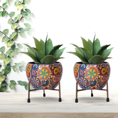 Image of CINAGRO Opulent Designer Planter-Flower Pot-Container with Iron Stand for Home & Garden Decor (2 Pot & 2 Stands, Golden Stand)