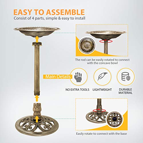 Vivohome 28 Inch Height Polyresin Lightweight Antique Outdoor Garden Bird Bath Copper #TOP3