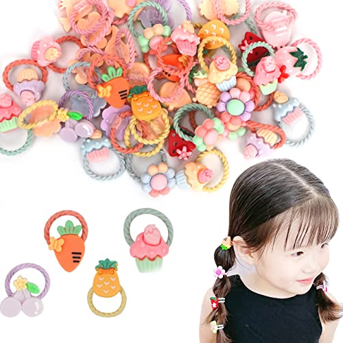 Arqumi Lovely Hair Ties For Girls, [40 Pack] Colorful Elastic Hair Ties with Cute Cartoon Decoration, Hair Ropes Hair Accessories for Girls