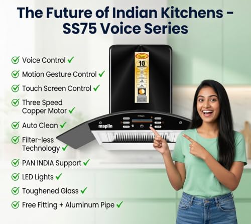 Image of Filterless Kitchen Chimney Model Voice Control SS-60 in 75 cm with Auto Clean Filterless