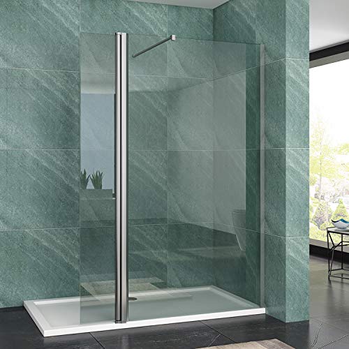 ELEGANT 760mm Frameless Wet Room Shower Screen Panel 6mm Tempered Glass Walk in Shower Enclosure with 300mm Return Panel and Support Bar