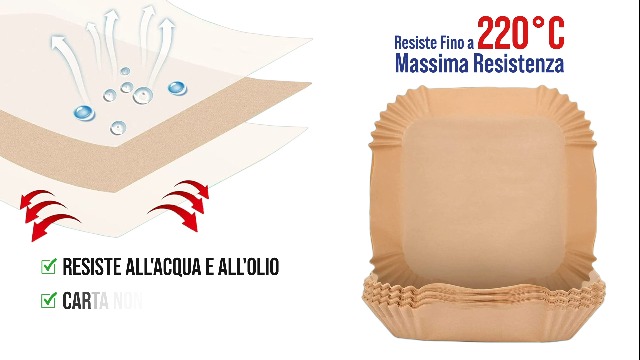 Carta Forno per Friggitrice ad Aria, 120 Pezzi Carta Quadrata in Teglia 20-24cm, Carta Pergamena Monouso Food-Grade BPA Free Antiaderente Antiolio per 4,5-8L Friggitrice ad Aria, Adatto al Forno