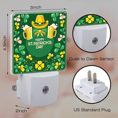 Image of Happy St. Patrick's Day Night Light for Kids,Green Shamrock Leprechaun and Rainbow Night Light Plug in with Dusk to Dawn Sensor, 0.5w Energy Saving Sleep Friendly Nightlight for Kitchen Bedroom