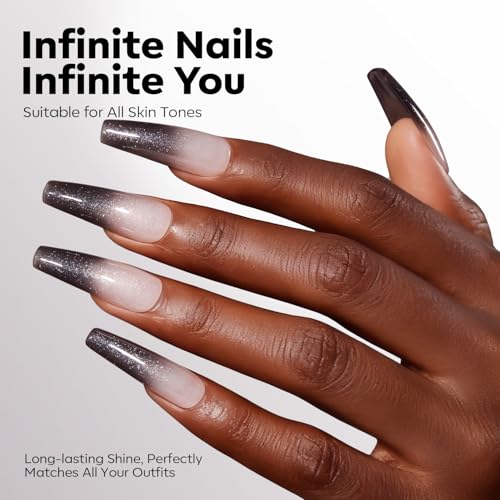 Image of modelones Gel Nail Polish Black Sliver, Glitter Gel Polish Color-Changing Mood Temperature-Sensitive Halloween Soak-Off Nail Art Manicure 15 ML