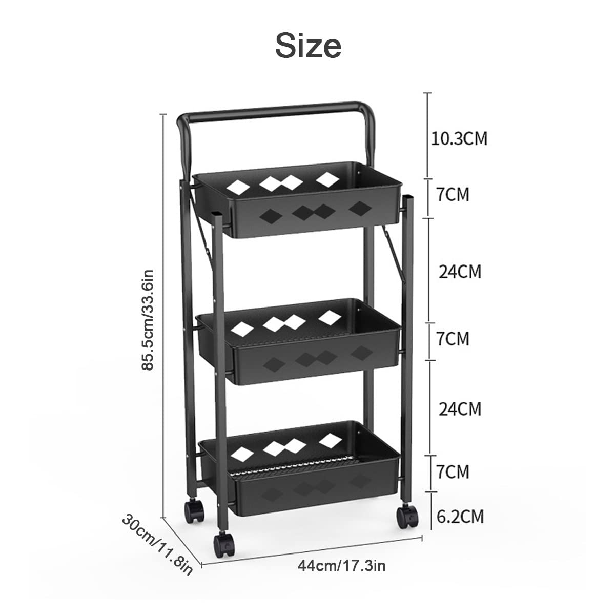 Genérico Carrito de Almacenamiento Plegable de 3 Niveles: Carrito rodante para Espacios reducidos, estantería móvil para Cocina, solución versátil de Almacenamiento en Blanco.