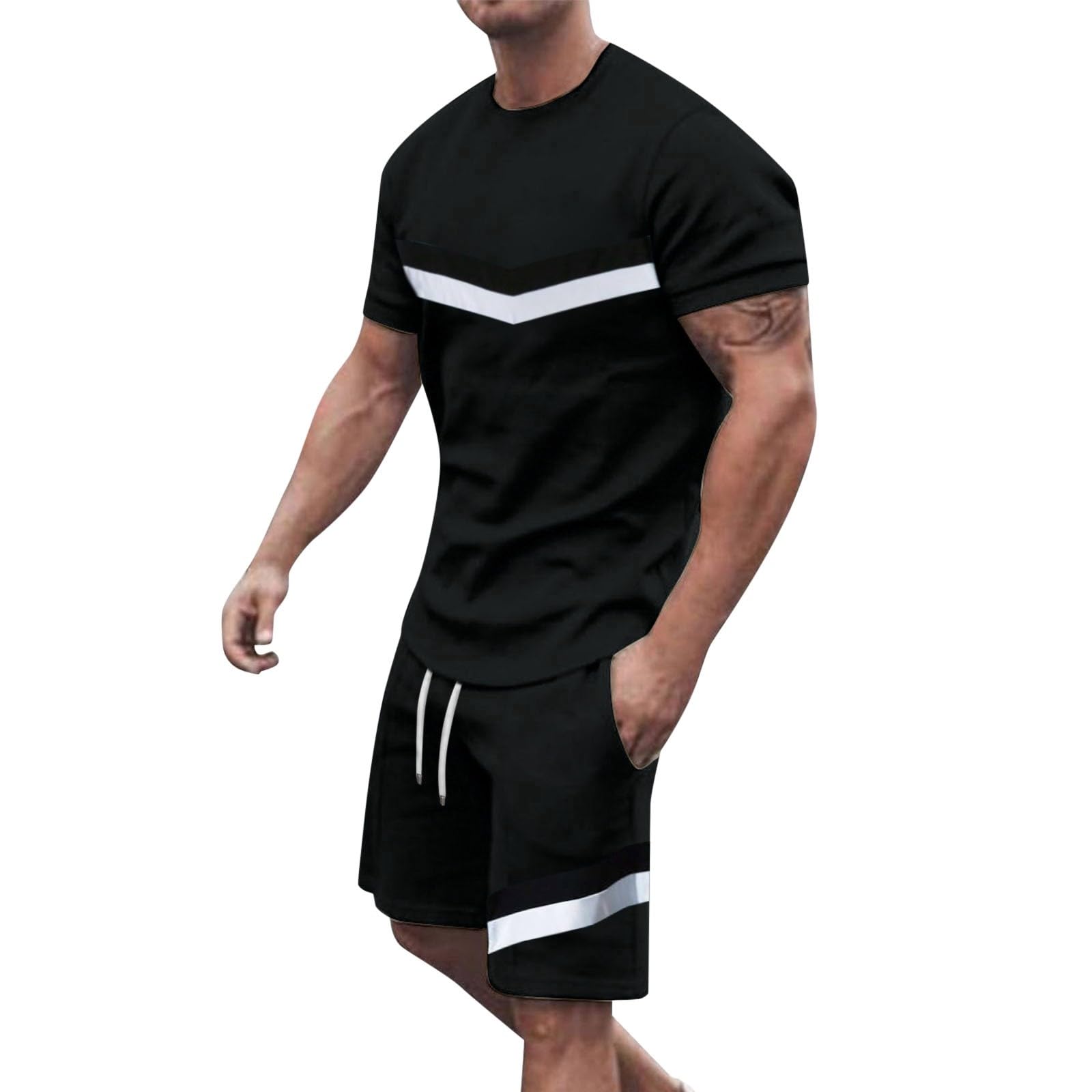 Tuta da uomo estiva con maglietta e pantaloncini, set da 2 pezzi, tuta estiva alla moda, comoda e casual, tuta da jogging a maniche corte, tuta da jogging natalizia