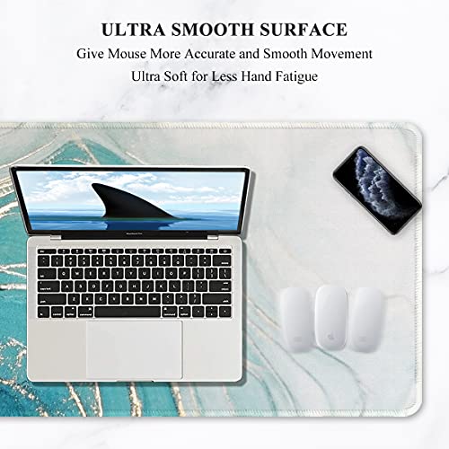 Image of Auhoahsil Extended Mouse Pad, XXL Gaming Mouse Pads, Large Big Mousepad Laptop Computer Keyboard Mat Desk Pad with Non-Slip Base Stitched Edge for Gaming Office, 31.5 x 15.7 inch, Green Ocean Beach