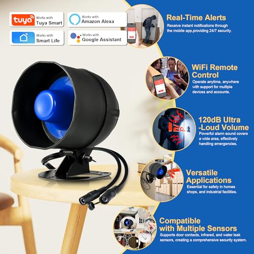 WiFi Security Alarm System Kit-Wireless 120db Loud Weatherproof Siren Horn with Remote Control& Door Contact Sensor&Motion Sensor Alarm Home Hotel Garage Shop Burglar Alarm System - Image 2