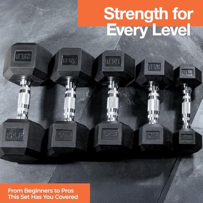 Sagler Weights Dumbbells Set with Rack - 150 lb Rubber-Coated Dumbbells for Easy Grip, Durable Carbon for Strength Training, Essential Workout Equipment for All Fitness Levels