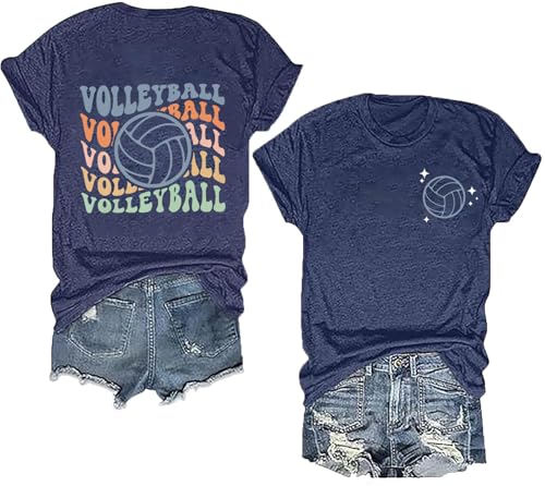 Volleyball T-Shirts Women Funny Volleyball Mom Game Day Shirts Graphic Casual Tee Tops Volleyball Player Gift