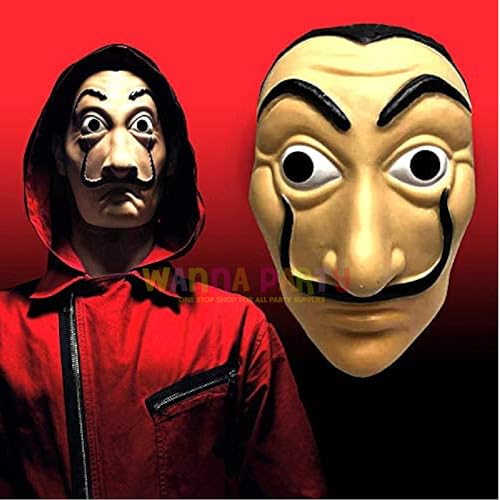 Image of WANNA PARTY Pack of 1, La Casa de Papel Mask Money Heist Salvador Dali Face mask| Money Heist Mask | Fun Party Face Mask Set for Birthday Surprise |Kids and Adult Party Favor