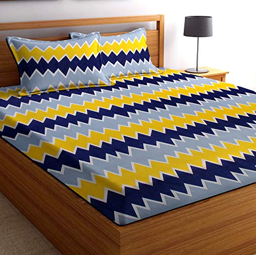 VAS COLLECTIONS® 3D Printed 144 Tc Microfiber Double Bedsheet With 2 King Size Pillow Covers (Double) (Yellow & Blue) For Rs. 229 @ 71 %