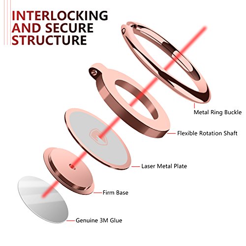 Phone Ring Holder Finger Kickstand - FITFORT 360° Rotation Metal Ring Grip for Magnetic Car Mount Compatible with All Smartphone-Rose Gold - Thumbnail 6