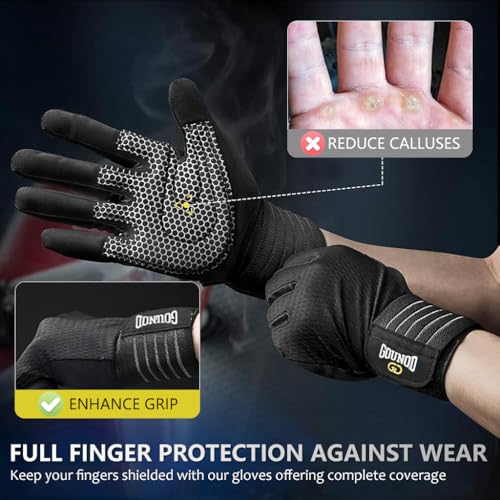 Image of Proberos Full Finger Workout Gloves with Wrist Support, Gym for Men and Women, Professional Weightlifting, Fitness Training Workout, L