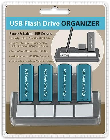 USB Flash Drive Organizer, Store and Label 4 USB Drives