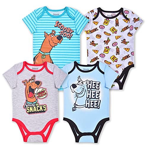 Image of Warner Bros. Scooby-Doo Boys’ 4 Pack Bodysuit for Newborn and Infant – Blue/Grey