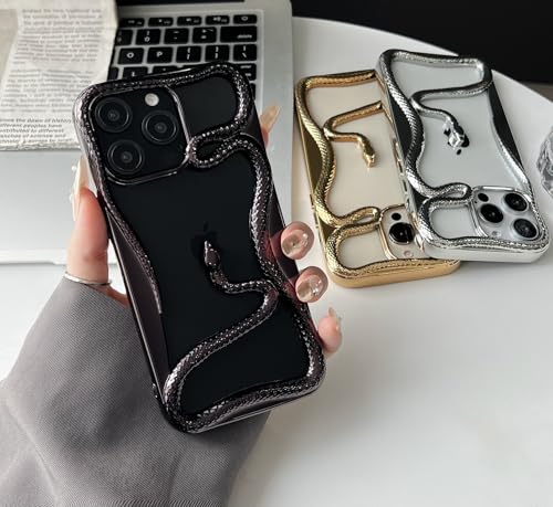for iPhone 13 Frame Case,Luxury Fashion Unique 3D Snake Design Cute Slim Bling Frame Bumper Soft TPU Cover for Women Girls Man Phone Skin,Silver