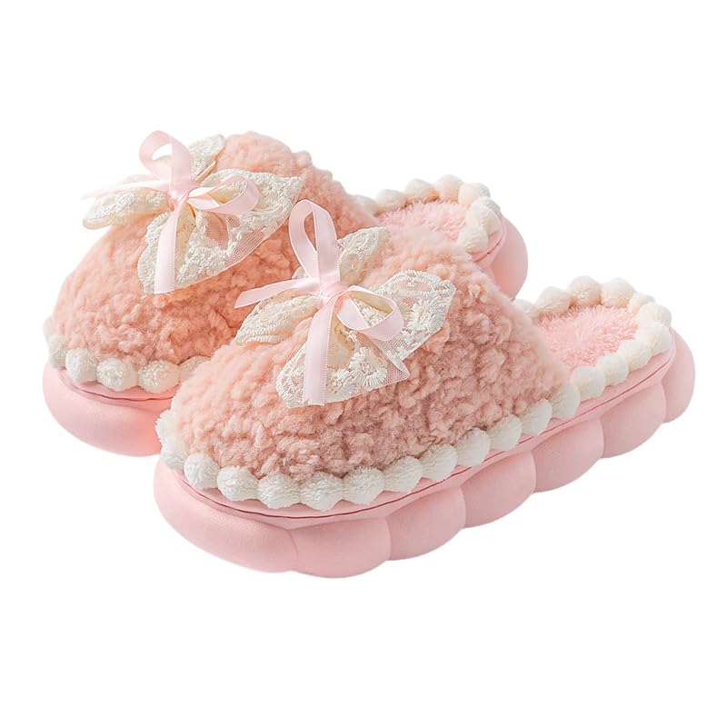 Bow Slippers House Slippers For Women Men House Shoes Memory Foam Plush Bedroom Indoor Outdoor Shoes