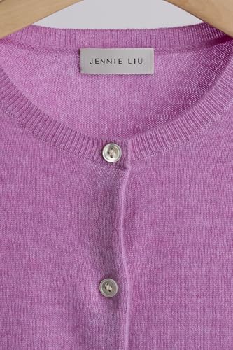 Image of JENNIE LIU Women's 100% Cashmere Button Front Long Sleeve Crewneck Cardigan Sweater