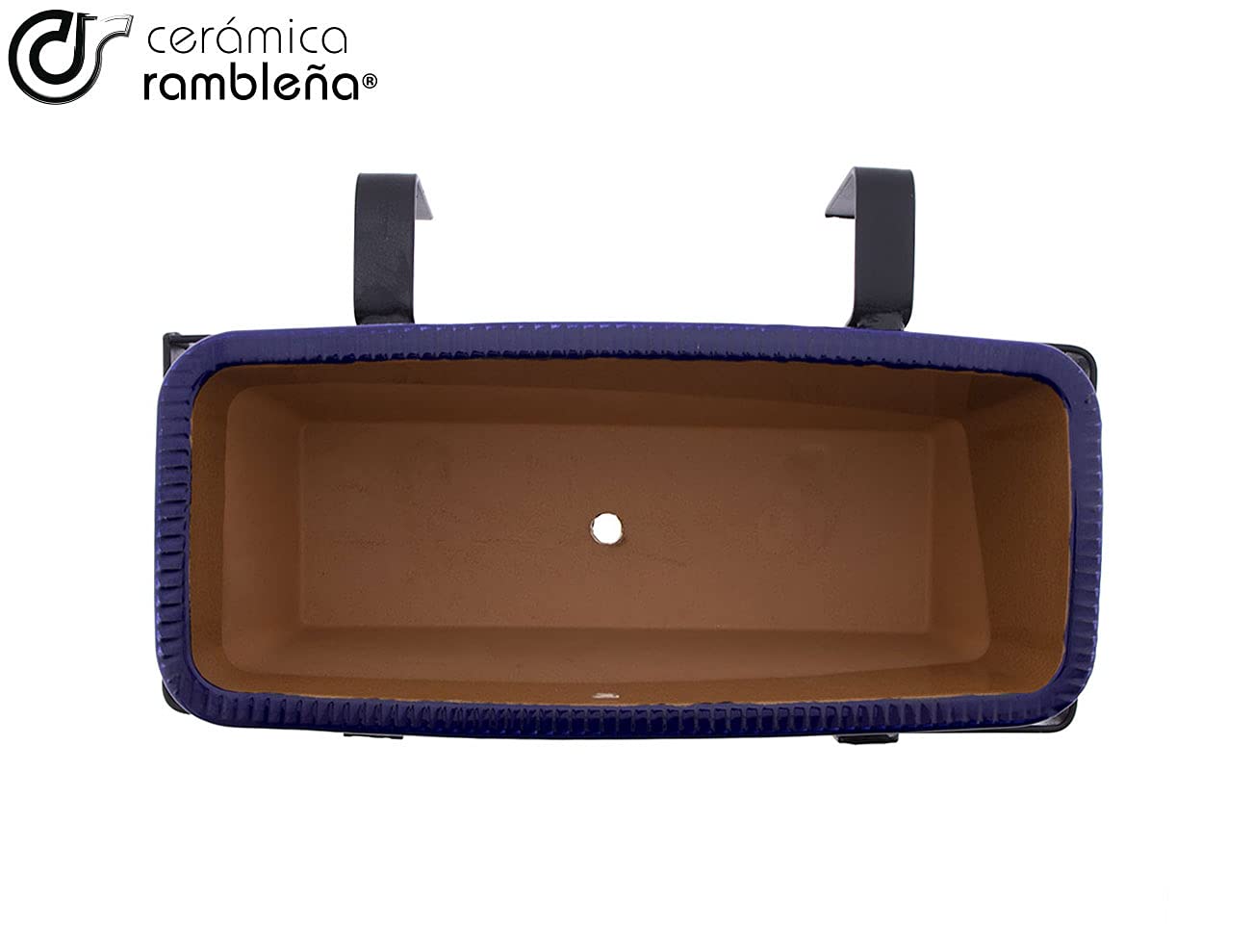 CERÁMICA RAMBLEÑA | Jardinera Rectangular Exterior para Balcón | Cerámica Patio Andaluz | 100% Decorada a Mano | 31x13x13 cm | Soporte Balcón Forja Incluido