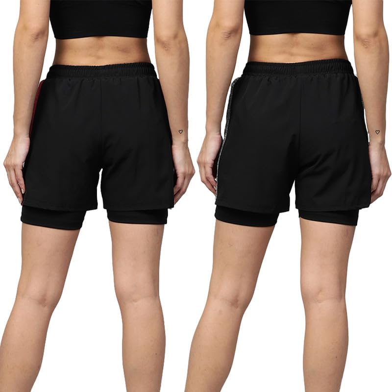 Image of CHKOKKO Double Layered Sports Combo Gym Workout Running Shorts for Women