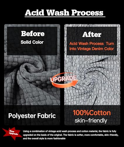 Zaitun Mens Acid Wash Cotton Hoodies Pullover Sweatshirt Long Sleeve Waffle Hoodies Streetwear4