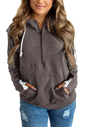 Aranmei Sudadera con Capucha y Cremallera Mujer Otoño Invierno Manga Larga Chaqueta Hoodies Sudaderas Tops (Gris, X-Large)
